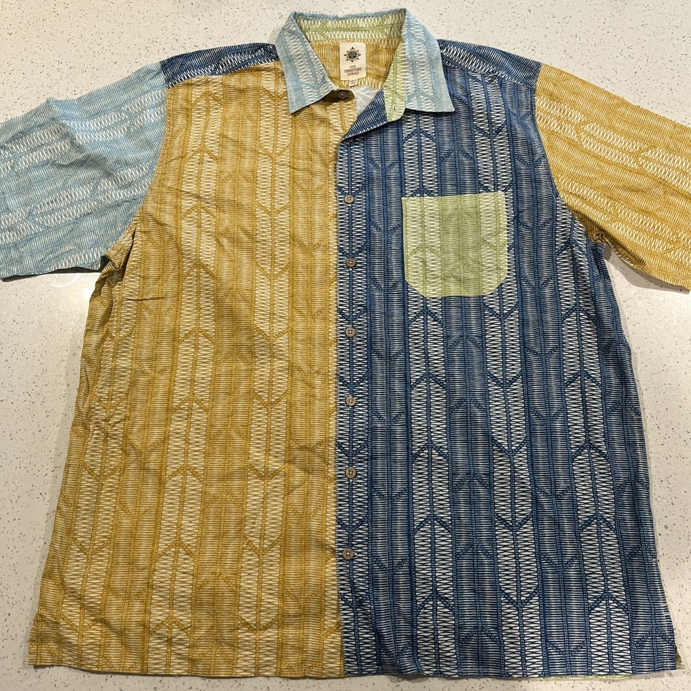 THE TERRITORY AHEAD Bright Abstract CAMP Aloha HAWAIIAN SHIRT Men's 2XLT